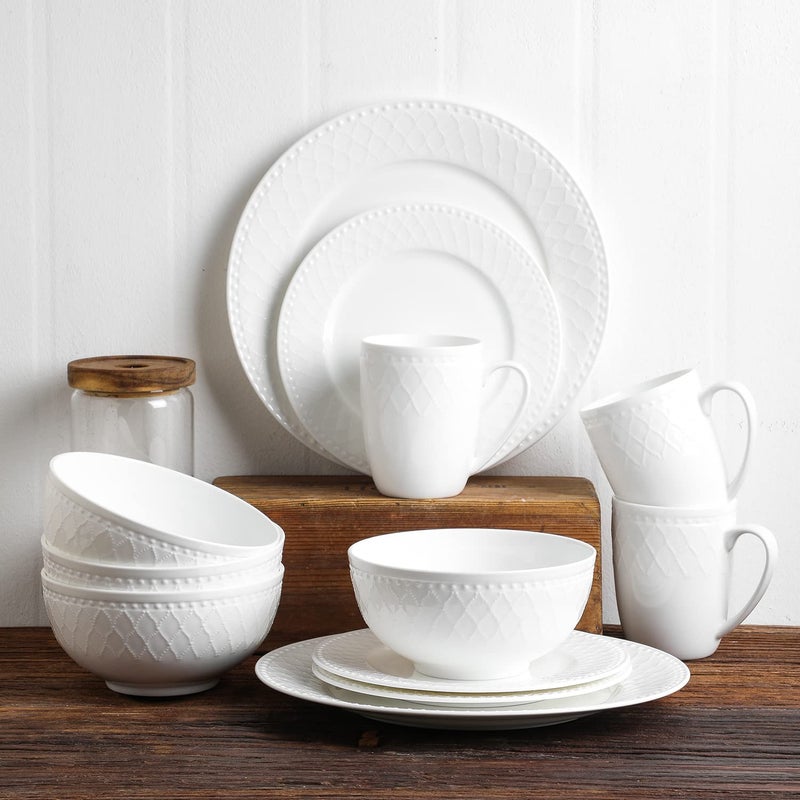 Stone Lain Alexandria 32-Piece Dinnerware Set Bone China, White - Image 2